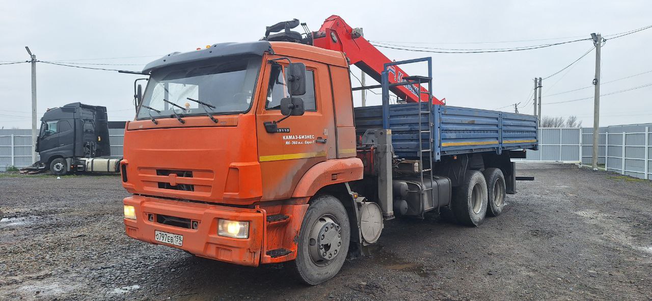 КАМАЗ 65115 6x4 Бортовой с КМУ Kanglim KS 1256 — Б/У, 2023 г.